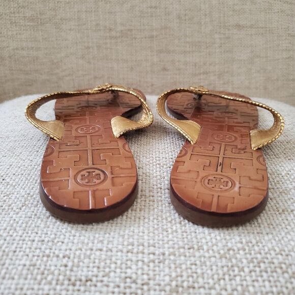 Tory Burch Thora Tumbled Gold Snake Print Sandals Sz 6 - Picture 5 of 10
